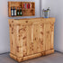 Wooden bar with bottles and a bucket on a white background
